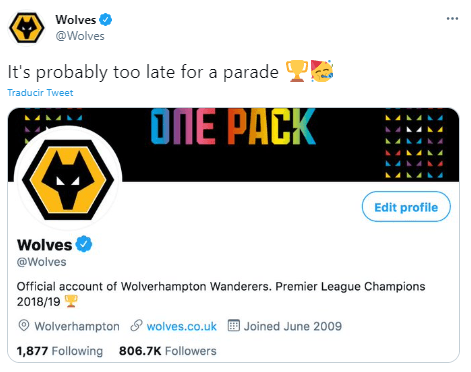 El Wolverhampton lo tomó con gracia y se autoproclamó campeón de la Premier League 2018/19 tras haber quedado detrás de los equipos que se irían a la Super Liga.