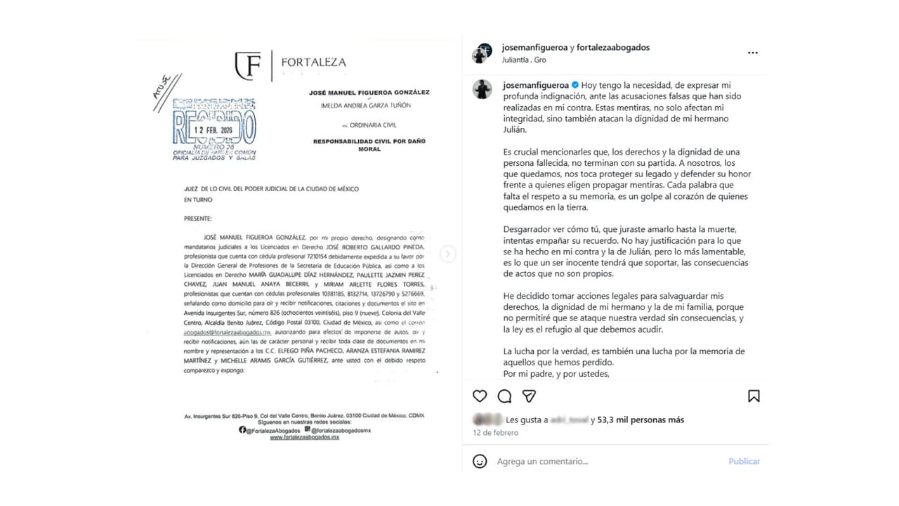 José Manuel Figueroa demandó a Imelda Tuñón el 12 de febrero.