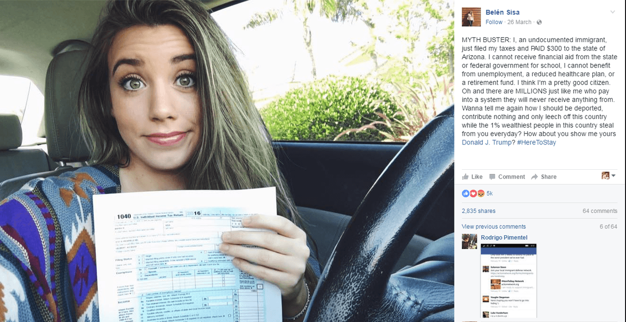 Belen Sisa, an undocumented 'Dreamer,' posted a photo on Facebook of her tax form and received messages of hate.