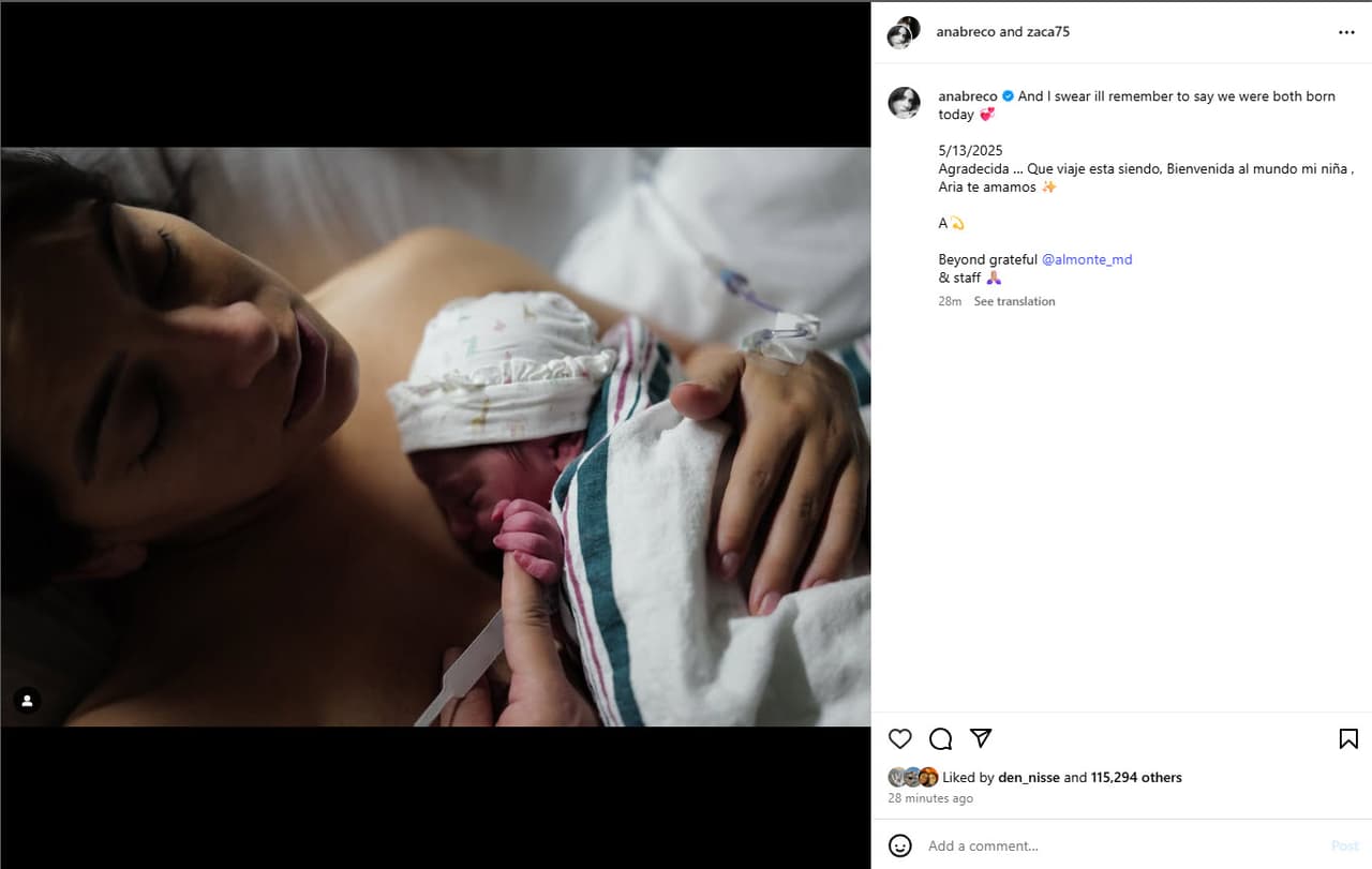 Ana Brenda Contreras publicó la primera foto de su hija Aria.