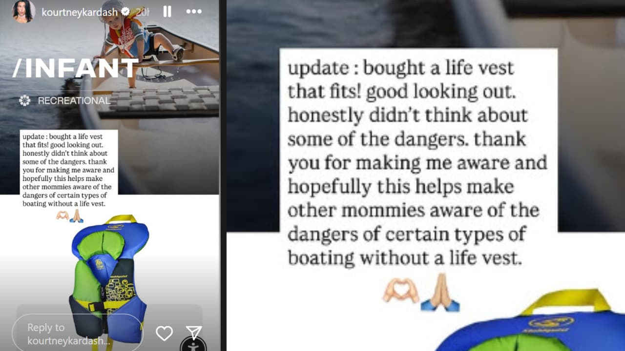 Kourtney Kardashian respondió así a las críticas por no ponerle a su hijo un chaleco salvavidas durante un paseo en bote.