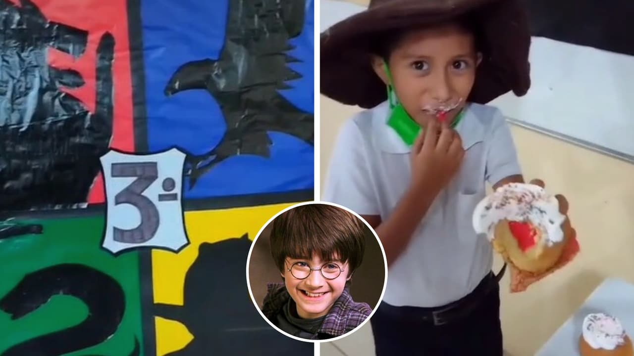 Maestro recibe a alumnos con decoración de 'Harry Potter': usaron el sombrero seleccionador