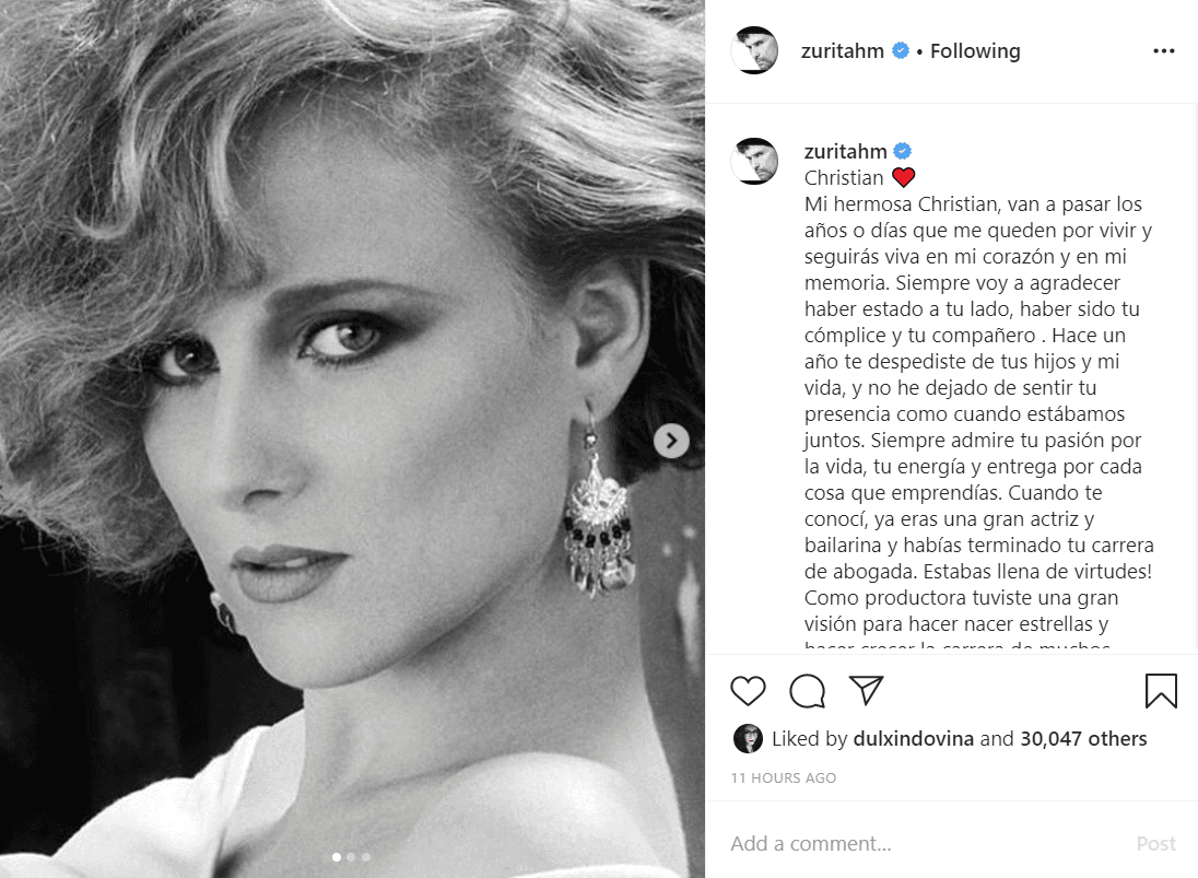 Desde muy temprano, este miércoles Humberto Zurita le envió un sentido mensaje a su fallecida esposa a un año de darle el último adiós.