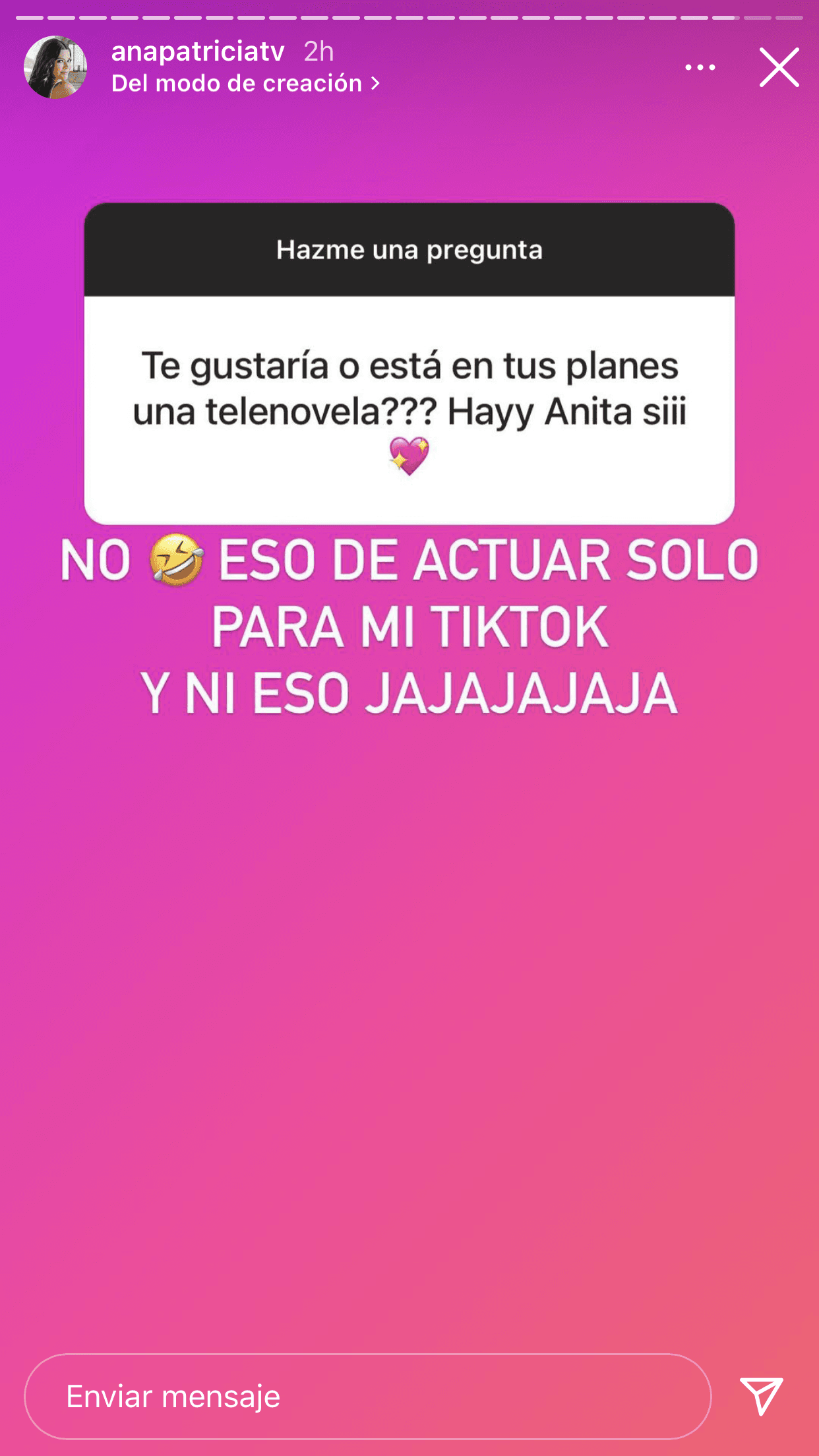 Pero la exreina de belleza dejó en claro que "eso de actuar" no se le da, salvo en TikTok: "Y ni eso", admitió con humor. 
<br>