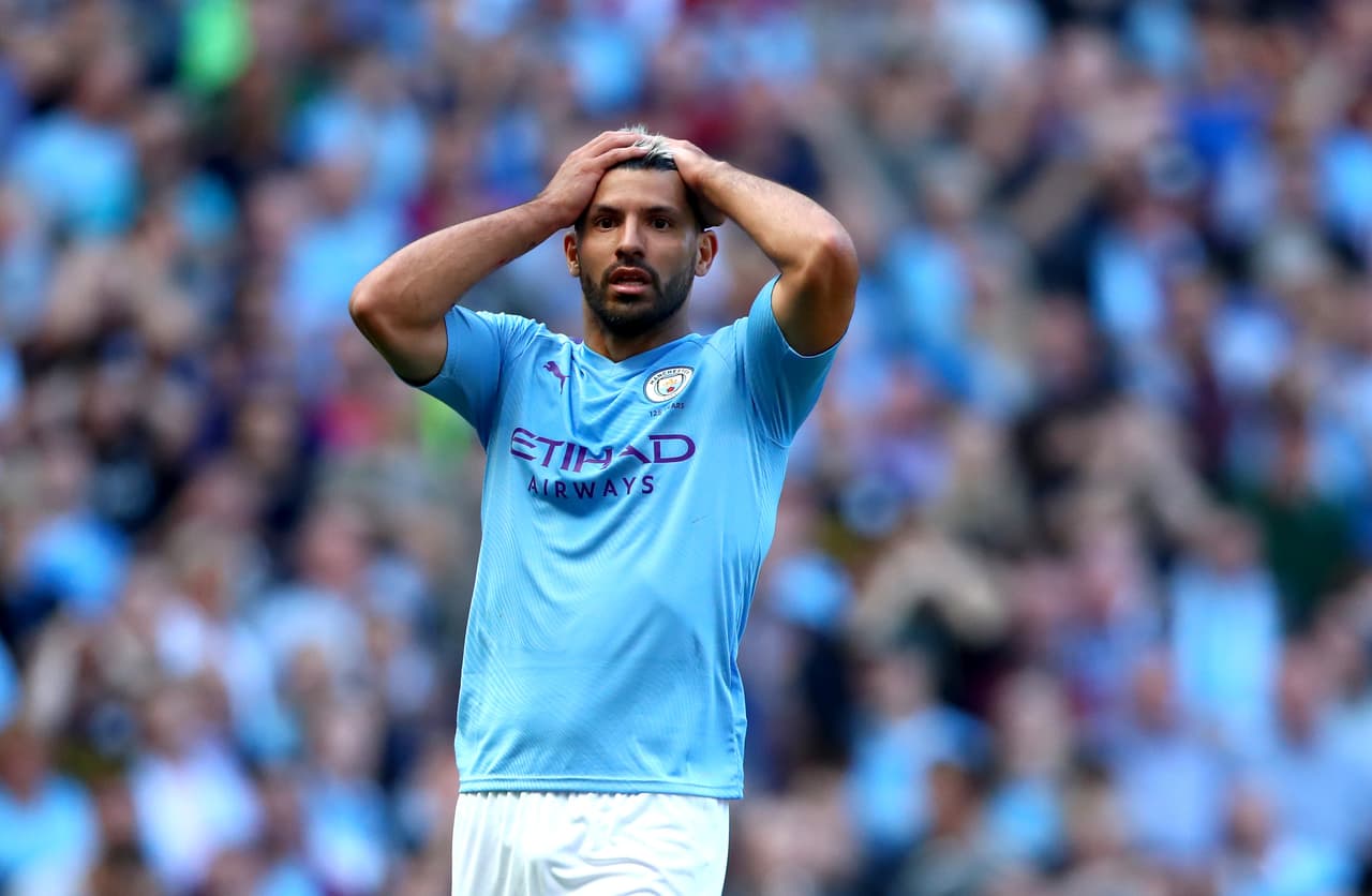 MANCHESTER, ENGLAND - SEPTEMBER 21: Sergio Aguero of Manchester City reacts during the Premier League match between Manchester City and Watford FC at Etihad Stadium on September 21, 2019 in Manchester, United Kingdom. (Photo by Chloe Knott - Danehouse/Getty Images)