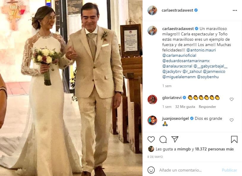 El 8 de mayo, 
<b>Carla Mauri,</b> hija del actor Toño Mauri, contrajo matrimonio con su novio 
<b>Pablo Fernández</b>, en Miami, en una ceremonia íntima a la que solo fue invitada la familia cercana y que fue transmitida en línea.