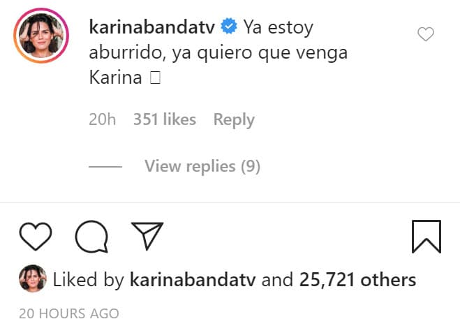 Los comentarios no se hicieron esperar, entre ellos el de su novia quien escribió: "
<b>Ya estoy aburrido, ya quiero que venga Karina</b>", haciendo alusión a que se encuentra en Chile.
<br>