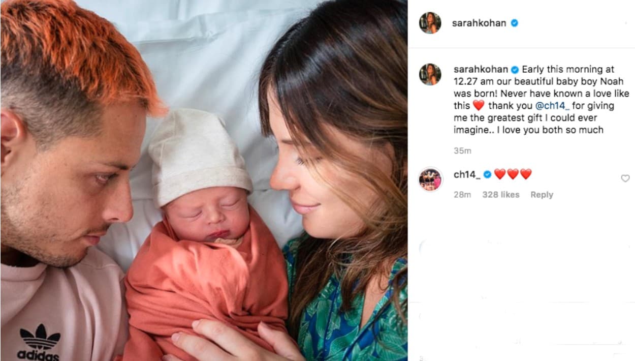 Con esta imagen en familia, casi 12 horas después de dar a luz, 
<b><a href="https://www.instagram.com/sarahkohan/" target="_blank">la modelo australiana Sarah Kohan</a></b> presentó a 
<b><a href="https://www.univision.com/deportes/futbol/mexico/ya-nacio-chicharito-se-convirtio-en-padre-este-16-de-junio">Noah, su primer hijo</a></b>. "Nunca había conocido un amor igual. Gracias Chicharito por darme el mayor regalo que hubiese podido imaginar. Los amo demasiado a los dos", escribió la influencer.