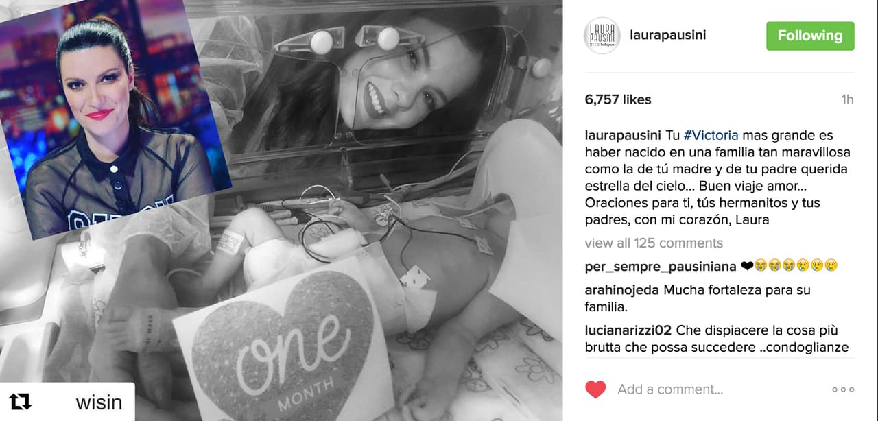 Los mensajes no se hicieron esperar y su colega de La Banda, Laura Pausini le escribió un conmovedor mensaje a Victoria.