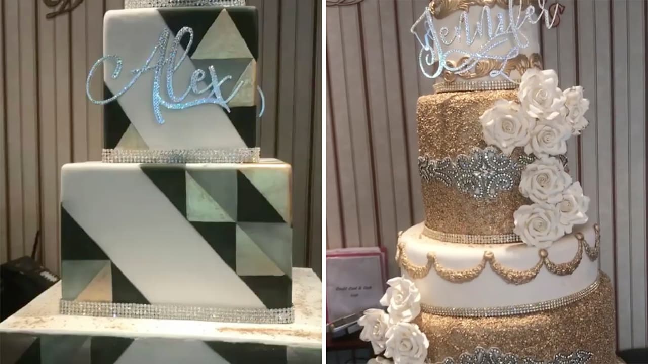 Su relación estuvo llena de excentricidades, para la celebración de su aniversario ese año cortaron enormes pasteles. El de ella tenía más de diez mil cristales Swarovski y el de él presumía un diseño Art Deco.