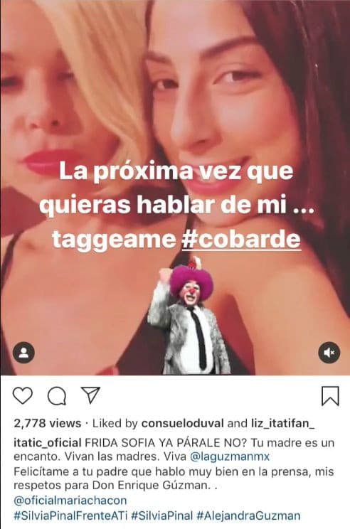 También la llamó "cobarde", por lo haberla 'taggueado' en el video donde la mencionó.