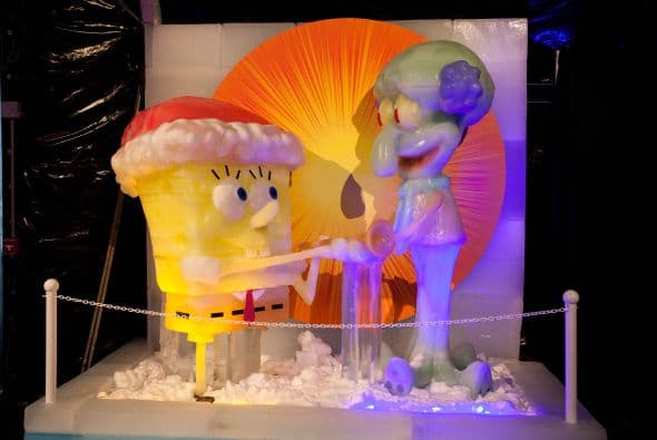 La esponja favorita de los niños ya está en Ice Land, una exhibición de esculturas heladas que promete congelarte hasta el 4 de enero.