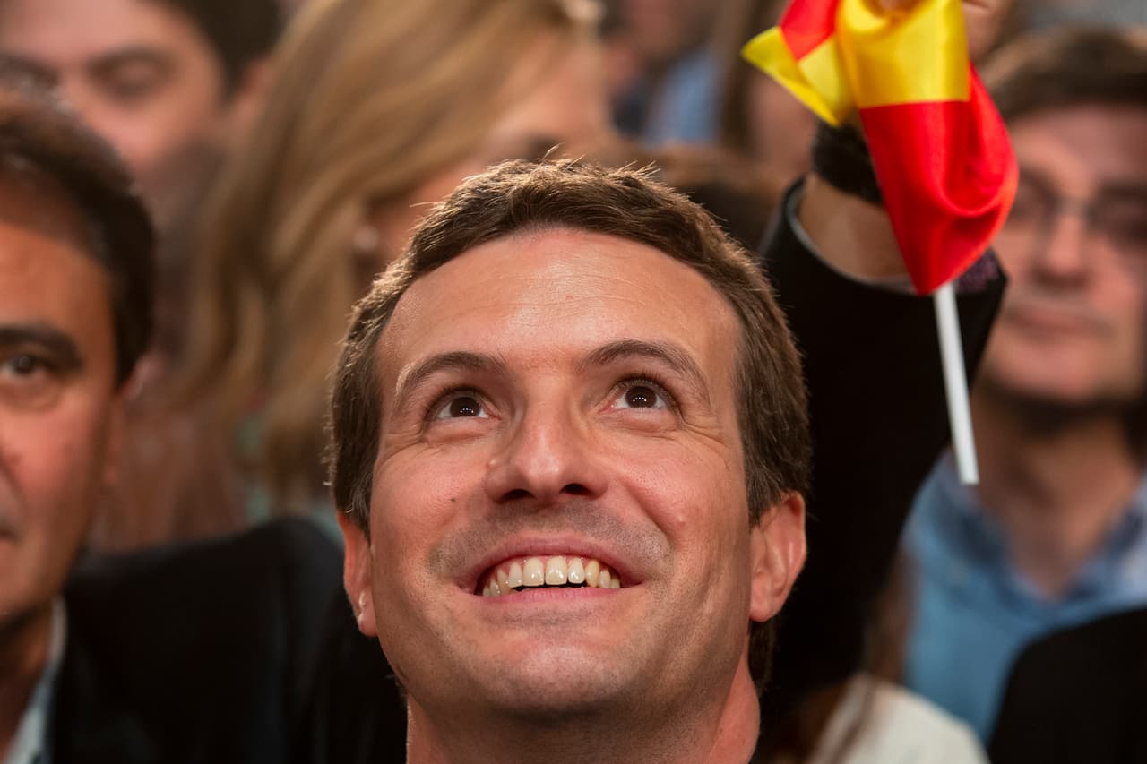 Pablo Casado, el líder del conservador Partido Popular, en un mitin en Madrid.
