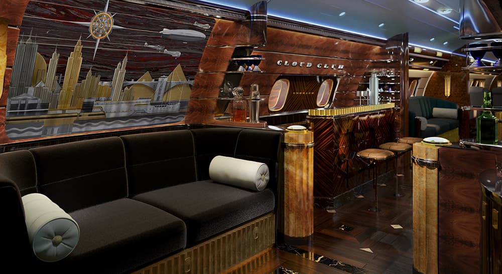 El Club Cloud está inspirado en la decoración del edificio Chrysler, una de las obras emblemáticas del legado de la arquitectura Art Deco en la isla de Manhattan.