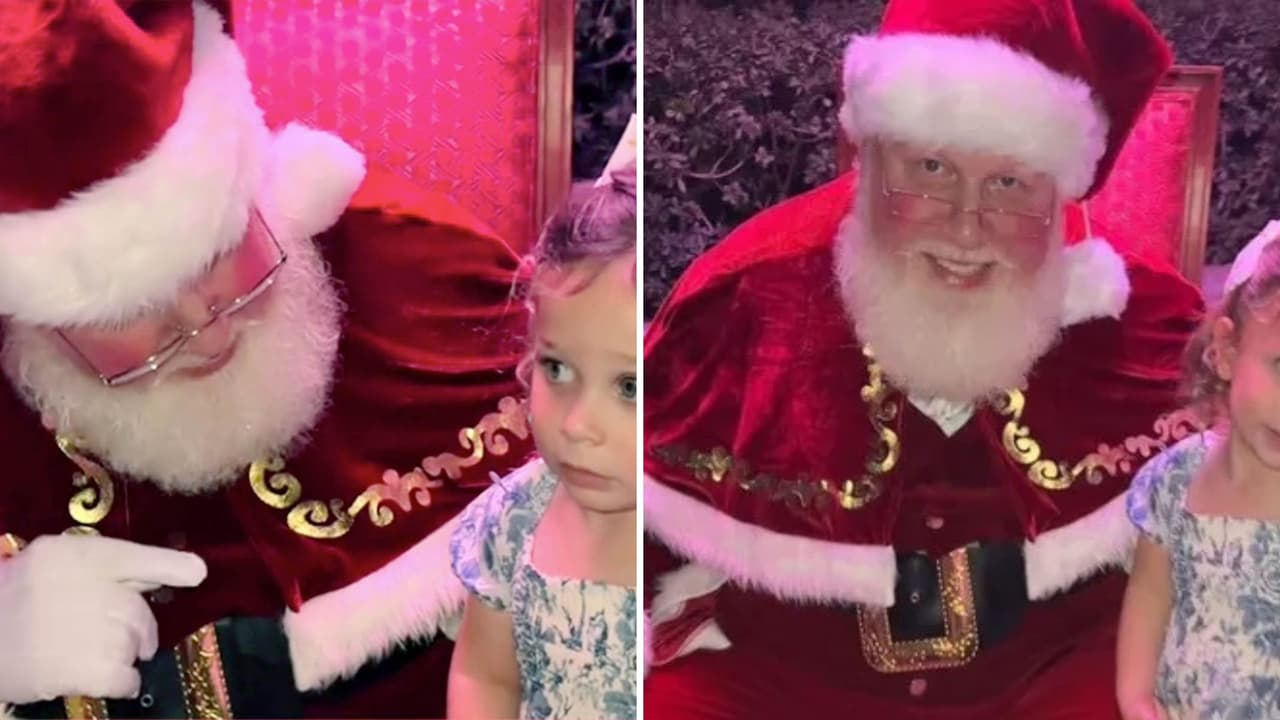 Niña se niega a sentarse en las piernas de Santa Claus para foto y se hace viral.