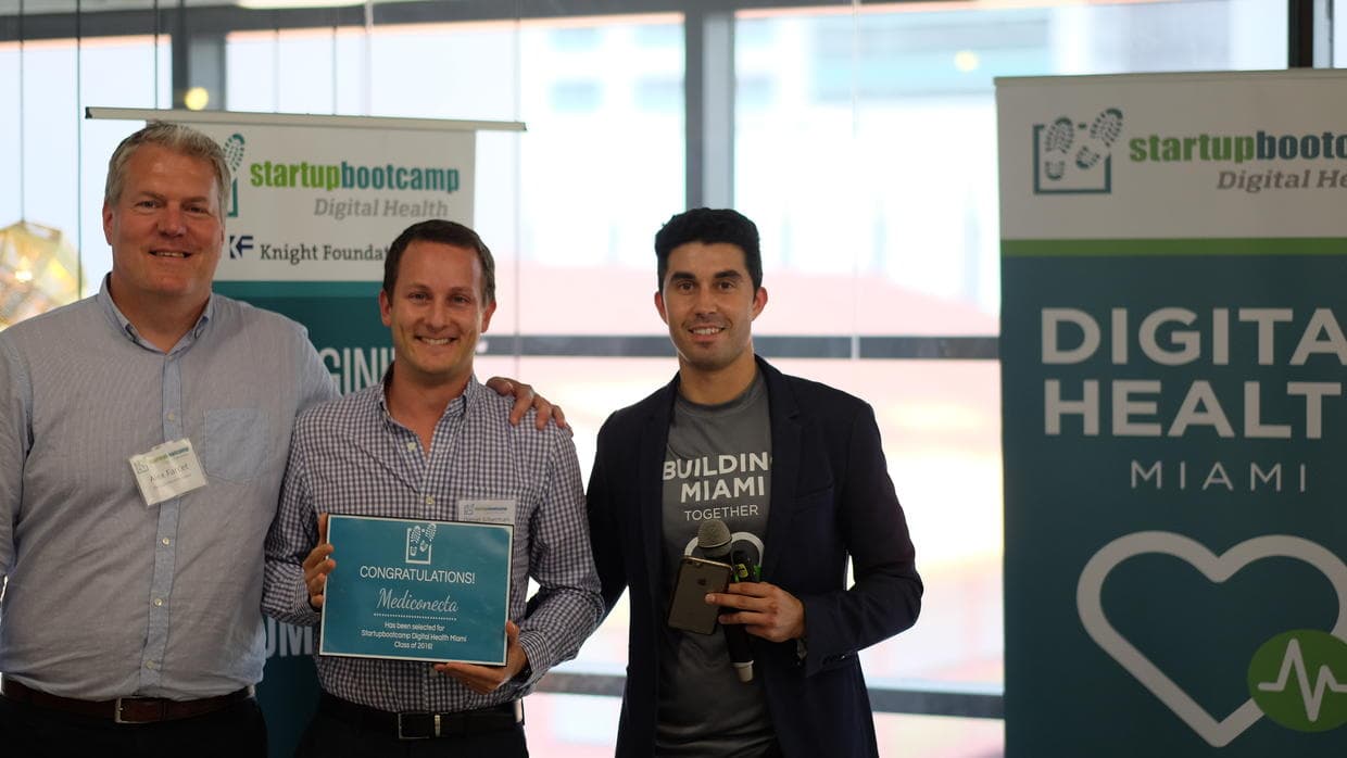 Alex Farcet, the co-founder of Startupbootcamp, Daniel Silberman of Mediconecta and Christian Seale, from Startupbootcamp Digital Health in Miami.
