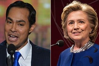 El alcalde de San Antonio, Texas, Julian Casatro, y la exsecretaria de Estado de Estados Unidos y ex candidata presidencial demócrata, Hillary Clinton.