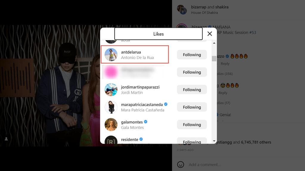 Antonio de la Rúa da 'like' a Shakira