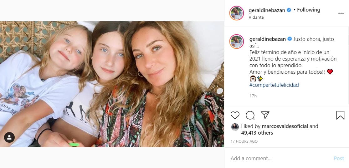 Previamente compartió una selfie en la que escribió: "Justo ahora, justo así... Feliz término de año e inicio de un 2021 lleno de esperanza y motivación con todo lo aprendido. ¡Amor y bendiciones para todos!", redactó.