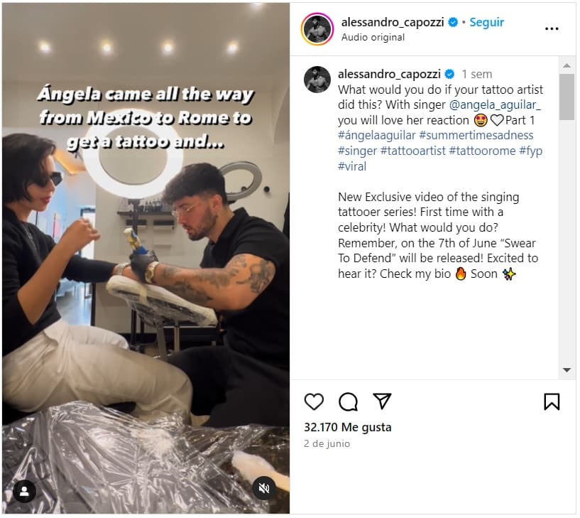 Ángela Aguilar acudió con un profesional para un nuevo tatuaje.
