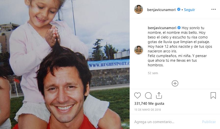 Es común que el actor exprese en su cuenta de Instagram cuánto extraña a su "niña de arcoíris", como le llama de cariño a Blanca.
<br>
<br>