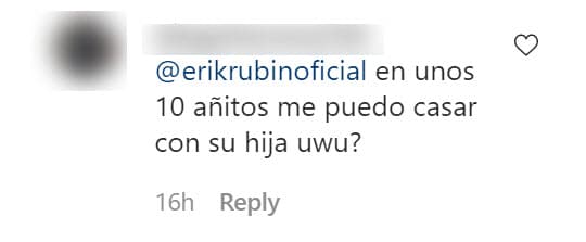 Un usuario 
<b><a href="https://www.univision.com/temas/erik-rubin">le pidió permiso a Erik Rubín</a></b>, el padre de la joven actriz, para llegar al altar con ella cuando sea más grande.