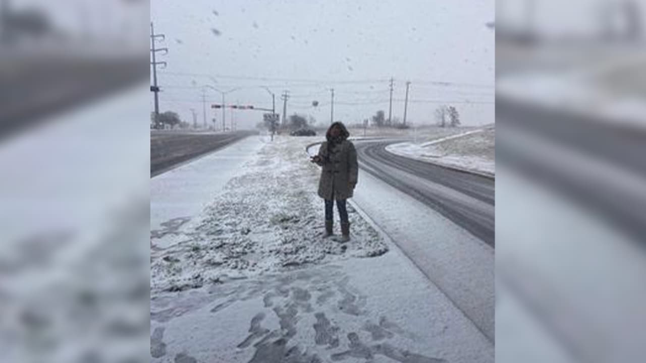 College Station es una de las áreas que se cubrió de nieve y esta foto de Keyla Flores es una muestra de ello.