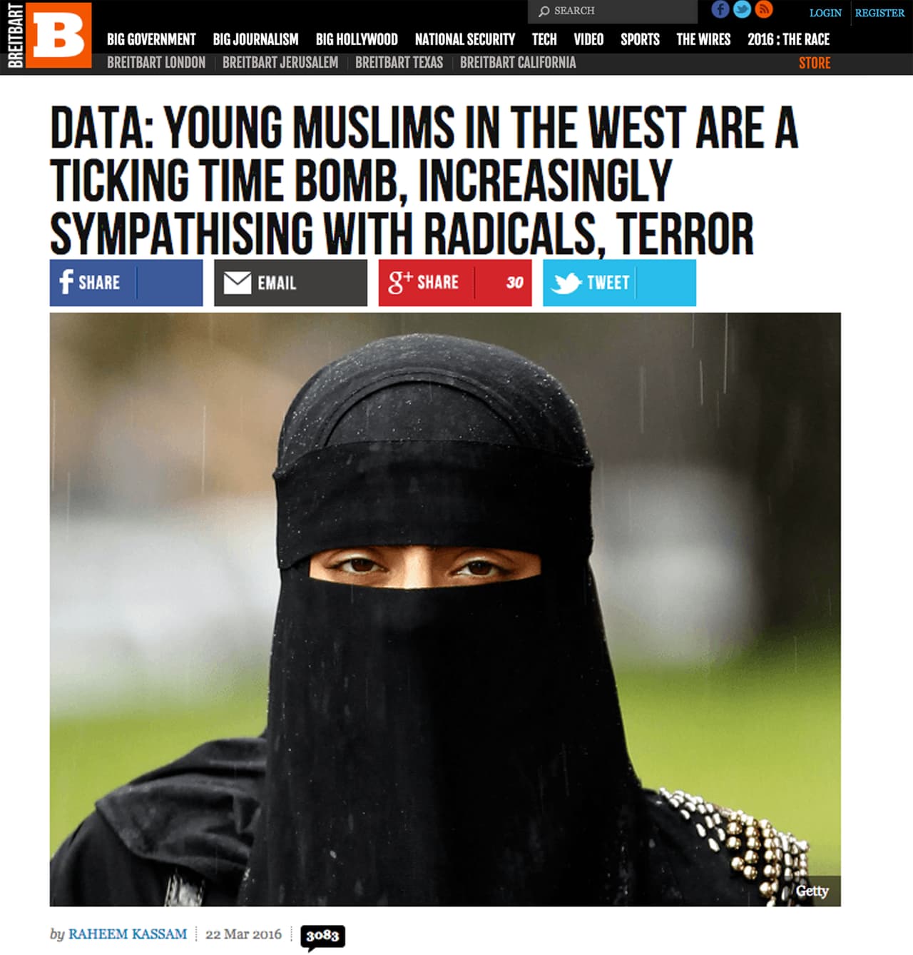 "Datos: Los jóvenes musulmanes en Occidente son una bomba de tiempo, cada vez más simpatizantes de los radicales y el terrorismo". Durante toda su campaña presidencial Trump insistió en relacionar a todos los musulmanes con el crimen y el terrorismo. De hecho una de sus promesas es restringir la entrada a Estados Unidos a musulmanes de países afligidos por la violencia generada por el radicalismo islámico. 
<br>