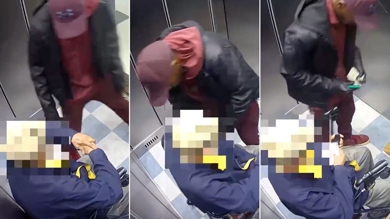 Anciano en silla de ruedas es asaltado en el ascensor de su edificio y todo queda grabado 