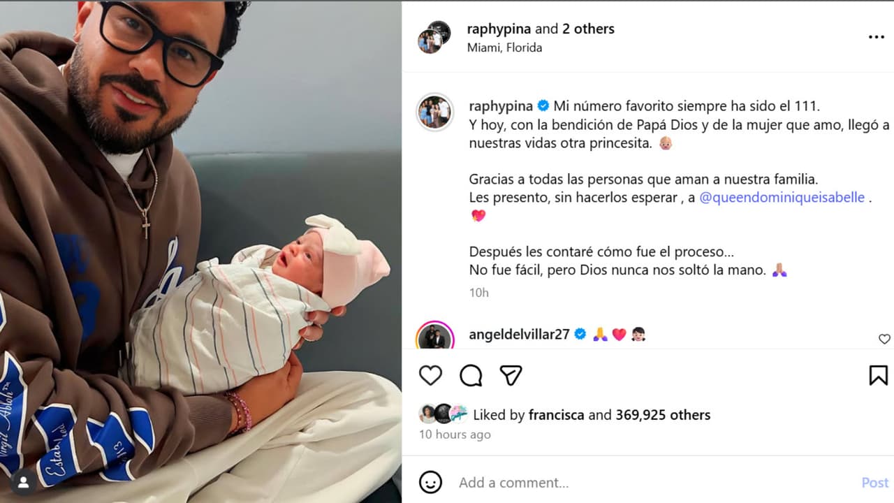 Raphy Pina compartió la primera foto al lado de su segunda hija a horas de que llegó al mundo.