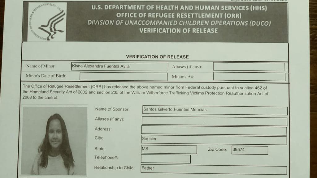 The reunification document of Wilberto Fuentes and Kisna. (Wilberto's official name is Gilverto due to a misspelling on his Honduran passport).