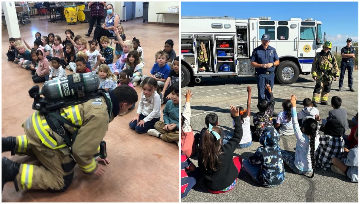  Bomberos muestran a niños de primaria qué hacer durante un incendio
