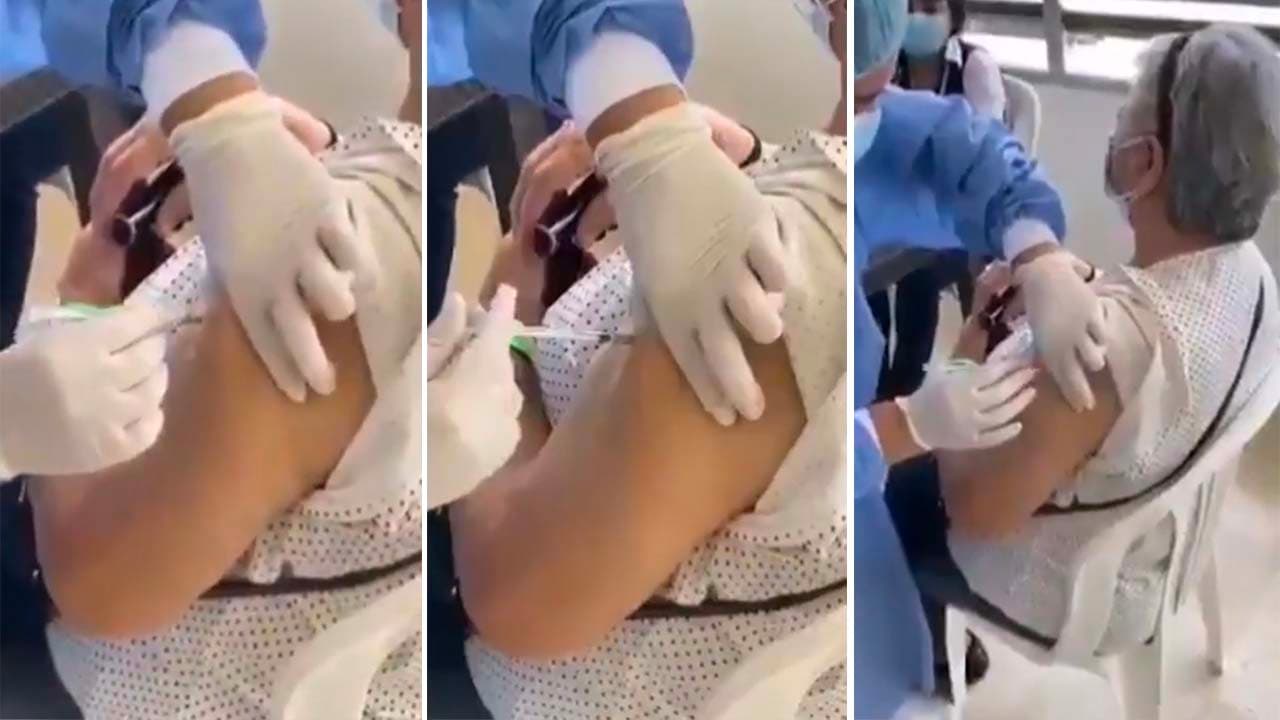 (VIDEO) Captan momento en que enfermera usa jeringa vacía en una anciana con vacuna de covid-19