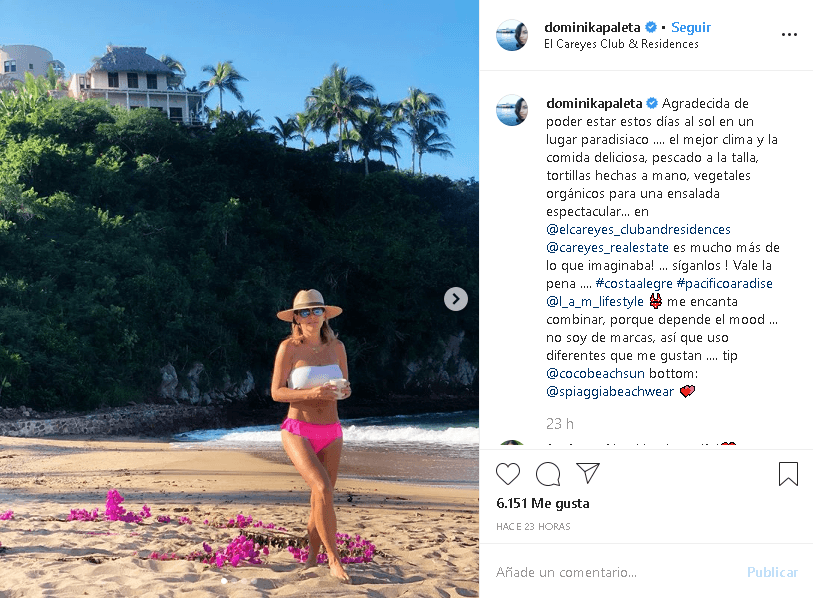 "
<b>Agradecida de poder estar estos días al sol</b> en un lugar paradisiaco. El mejor clima y la comida deliciosa, pescado a la talla, tortillas hechas a mano, vegetales orgánicos para una ensalada espectacular", redactó al pie de esta 
<b><a href="https://www.instagram.com/p/B6RIHXEpuCn/" target="_blank">otra galería de fotos</a></b>.