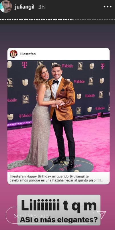 Amigos y compañeros del medio artístico se sumaron a las felicitaciones de cumpleaños, entre ellas 
<b><a href="https://www.univision.com/shows/el-gordo-y-la-flaca/julian-gil-logra-que-lili-estefan-confiese-cual-es-su-ritual-mas-intimo-para-ano-nuevo-video">Lili Estefan</a></b>. 
<br> 
<br>