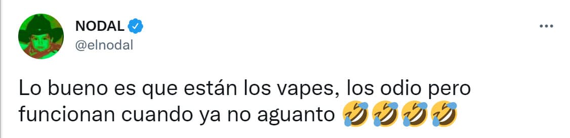 Fuera de la polémica, Nodal cerró con algo de humor al admitir que en los momentos en que "no aguanta" la abstinencia, recurre a los "vapes".
<br>