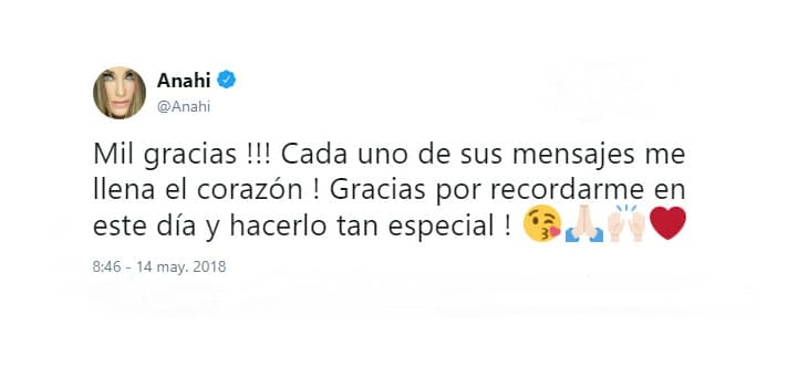A lo largo del día ha recibido cientos de felicitaciones a través de las redes sociales: "¡Mil gracias! ¡Cada uno de sus mensajes me llenan el corazón! Gracias por recordarme en este día y hacerlo tan especial".
