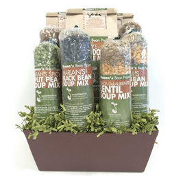 Canasta de frijoles y mezclas de granos para preparar sopas de antología.