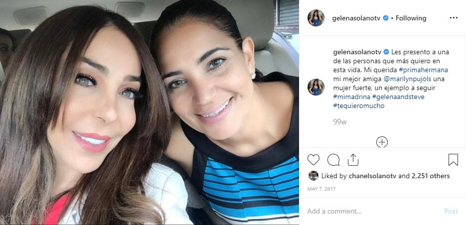 Fue el 7 de septiembre de 2017 cuando Gelena presentó a Marilyn a sus seguidores de Instagram: "Les presento a una de las personas que más quiero en esta vida. Mi querida prima hermana, mi mejor amiga @marilynpujols una mujer fuerte, un ejemplo a seguir. Mi madrina, te quiero mucho".
<br>