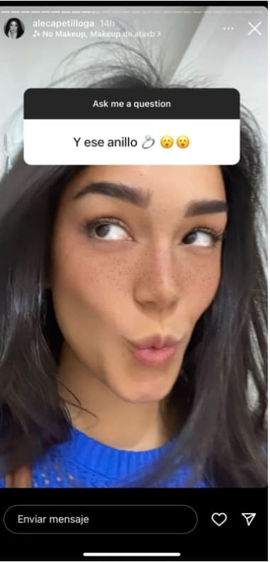 Sus 'followers' no tardaron en preguntarle por la joya, a lo que ella reaccionó con una foto en la que aparece con gesto de sorpresa.