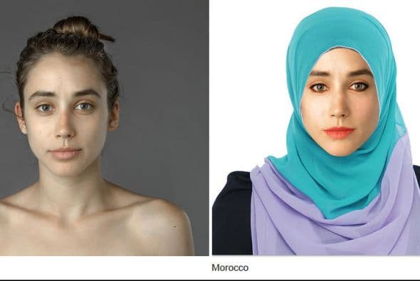 Esther Honng hizo modificar su rostro según la belleza de diferentes países. Aquí, una comparación con Marruecos. Foto: Gentileza.
