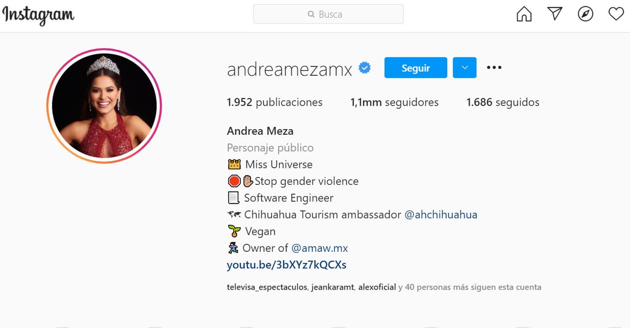 En su cuenta de Instagram
<b><a href="https://www.instagram.com/andreamezamx/" target="_blank"> presume que es vegana</a></b> y es embajadora de turismo de su estado natal.