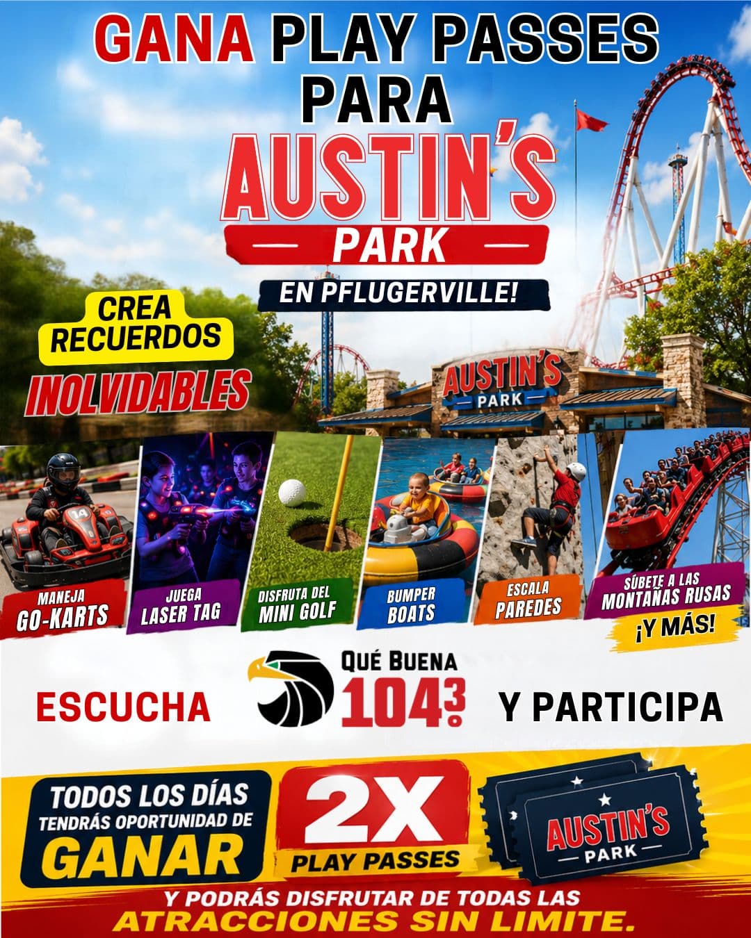 ¡Crea recuerdos inolvidables con toda la familia en Austin’s Park en Pflugerville! 🤩❤️
 