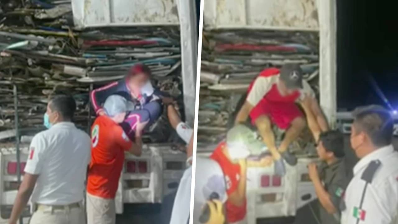 Imágenes del rescate de 45 migrantes que viajaban escondidos en un camión sin ventilación