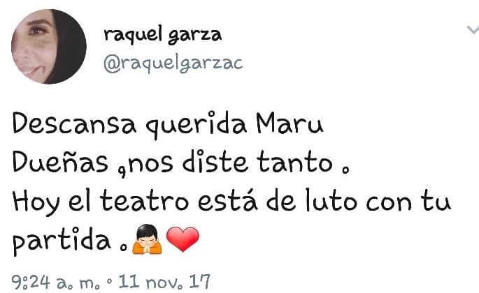 Raquel Garza, más conocida por su personaje 'Tere la secretaria', lamentó la abrupta pérdida.