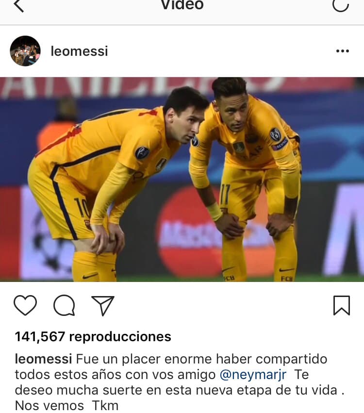 Messi a Neymar: "Te deseo mucha suerte en esta nueva etapa"