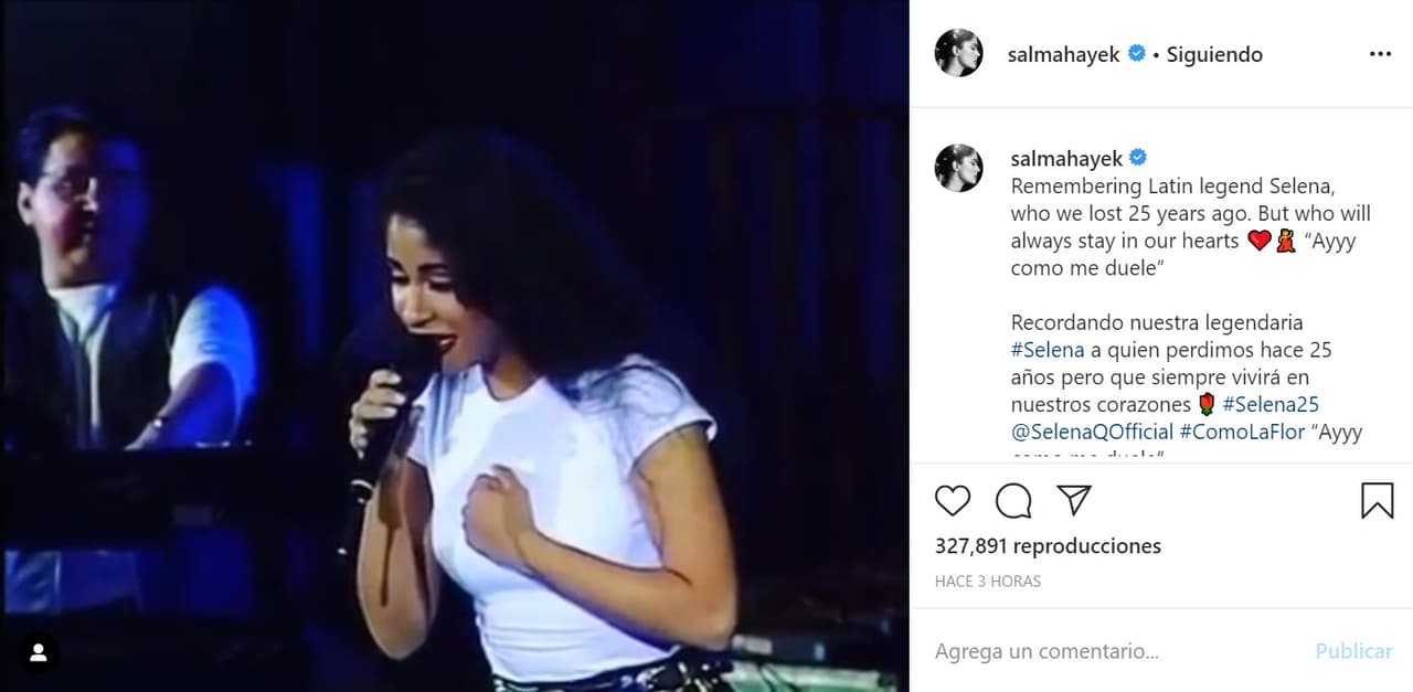 Con un fragmento de la cantante interpretando uno de sus grandes éxitos escribió: "Recordando a nuestra legendaria Selena a quien perdimos hace 25 años, pero que siempre vivirá en nuestros corazones. Selena 25. 'Como la flor'. Ay como me duele".