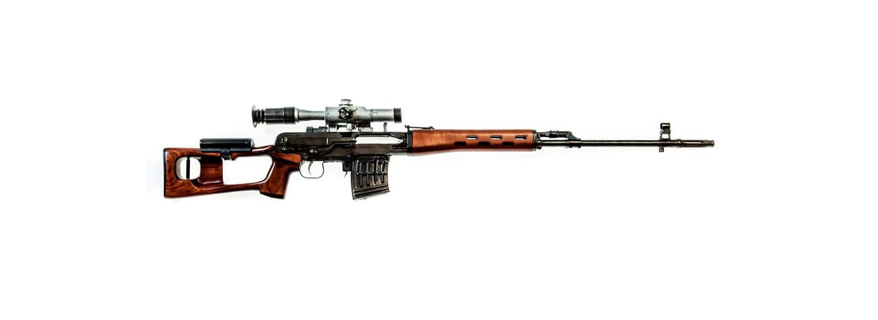 Named after its developer - Evgeny Dragunov – the rifle was developed by the Soviet military as a marksman’s rifle in 1963 and proved itself in the Afghan and Chechen wars. Similar to the more famous AK-47, the Dragunov is manufactured by the same company, 
<a href="https://rostec.ru/en/about/companies/165/">‘Kalashnikov Concern.</a>’ 
<br>