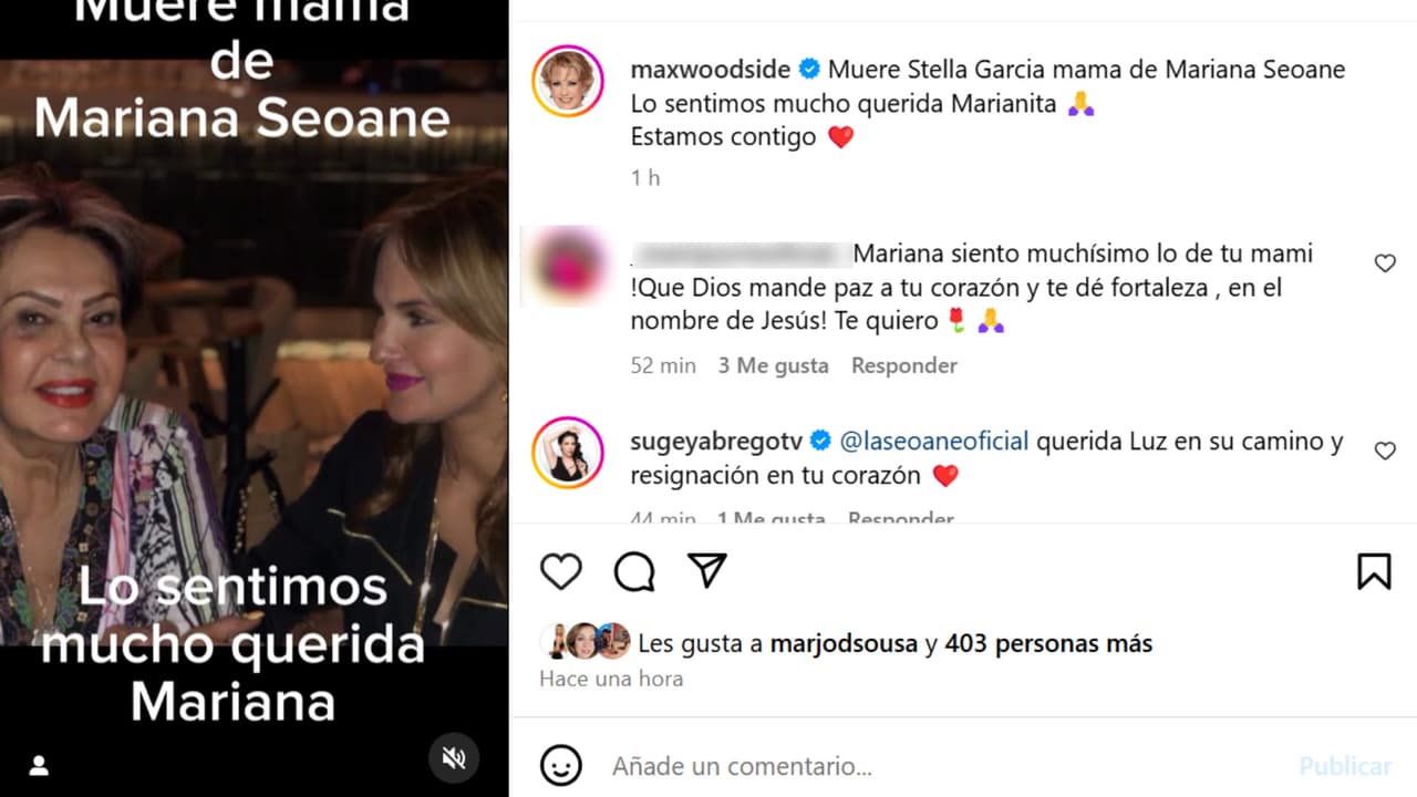 La presentadora Maxine Woodside así dio a conocer la muerte de la mamá de Mariana Seoane.