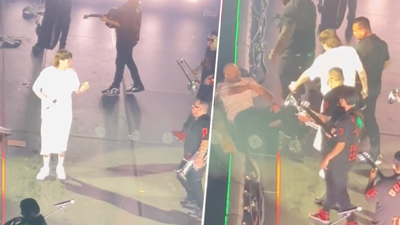 Seguridad de Peso Pluma golpea a un fan que se subió al escenario